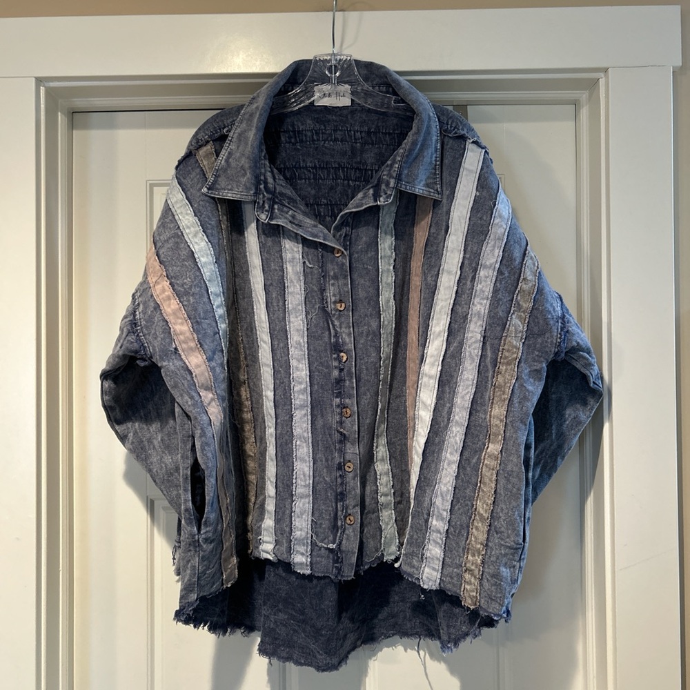 Oli & Hali Blue Patchwork Striped Button Down Shi… - image 2